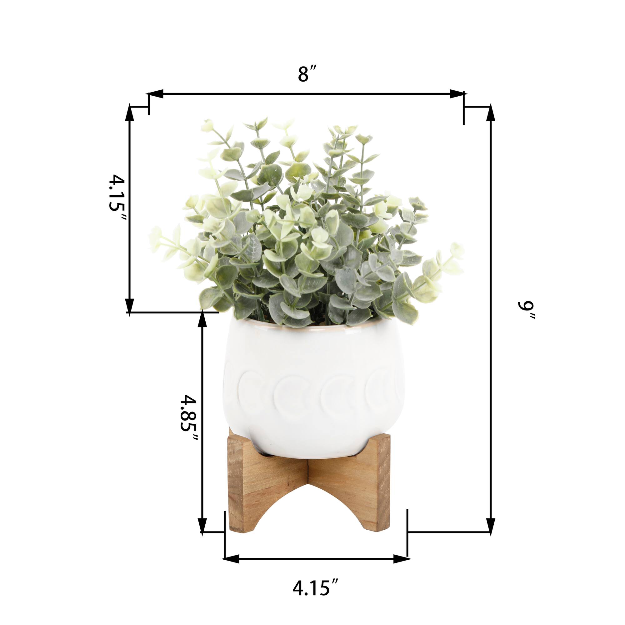 Flora Bunda® 9" Green Eucalyptus in Ivory Moon Phase Planter on Stand